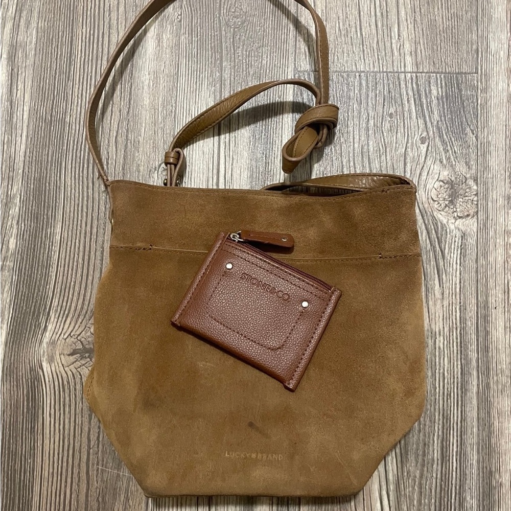 Lucky Brand Suede bucket tote & Stone & Co card holder bundle